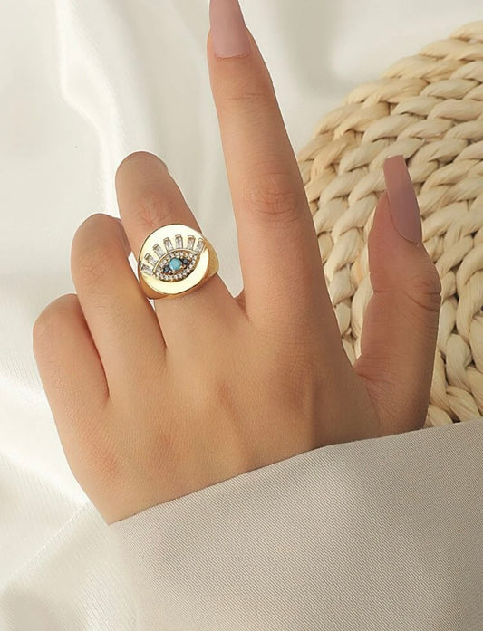 Nazar Rhinestone Adjustable Ring