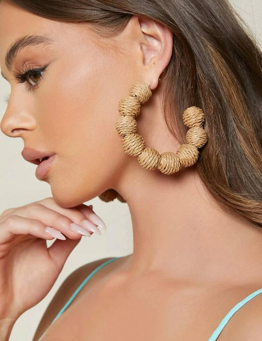 Handmade Wave Rattan Hoop Earrings