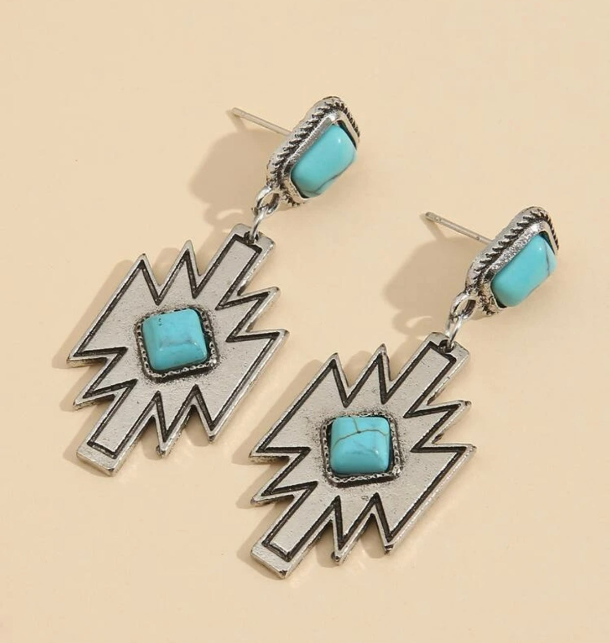 Turquoise Geometric Drop Earrings