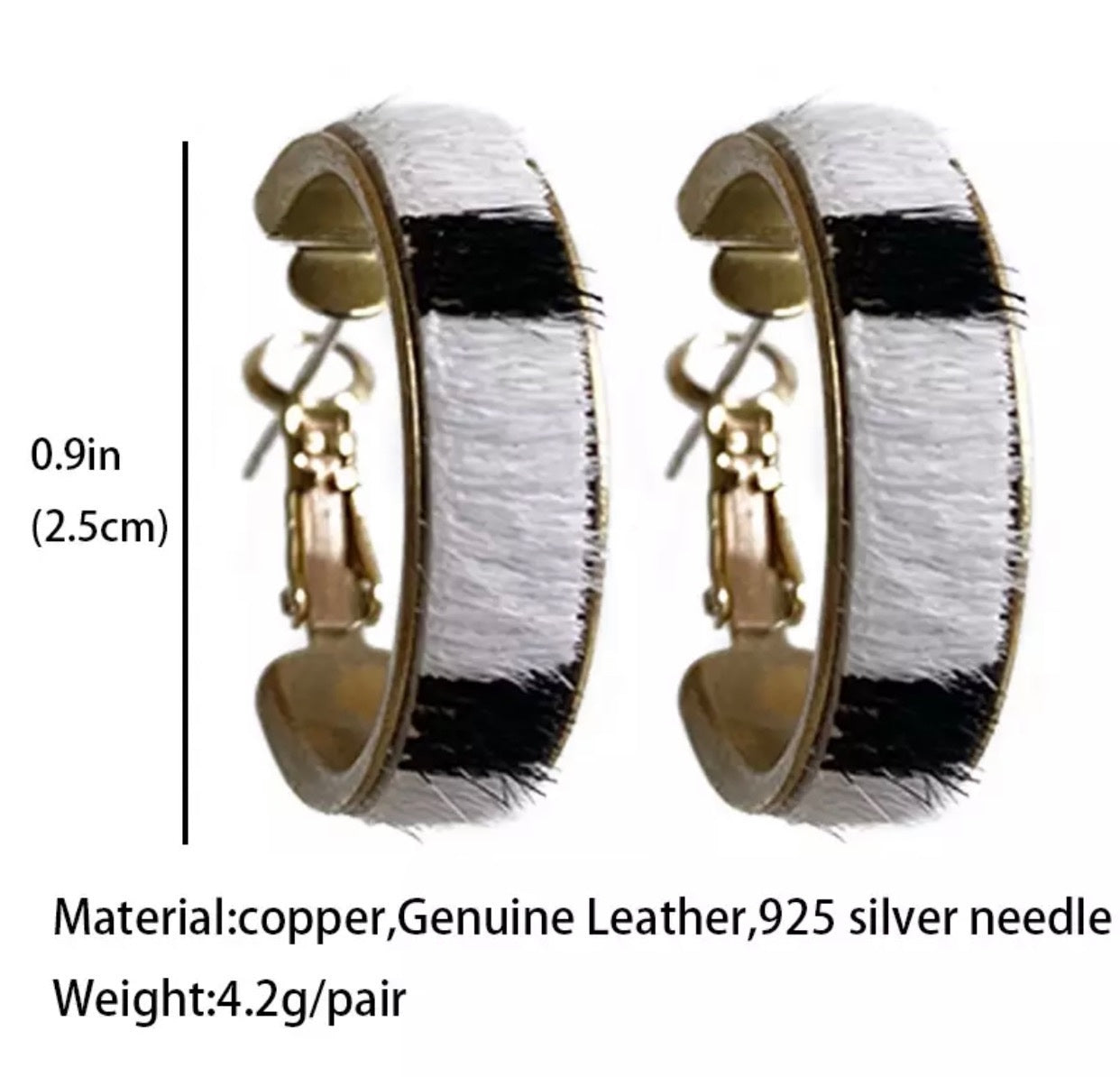 Zebra Cowhide Genuine Leather Hoop Earrings