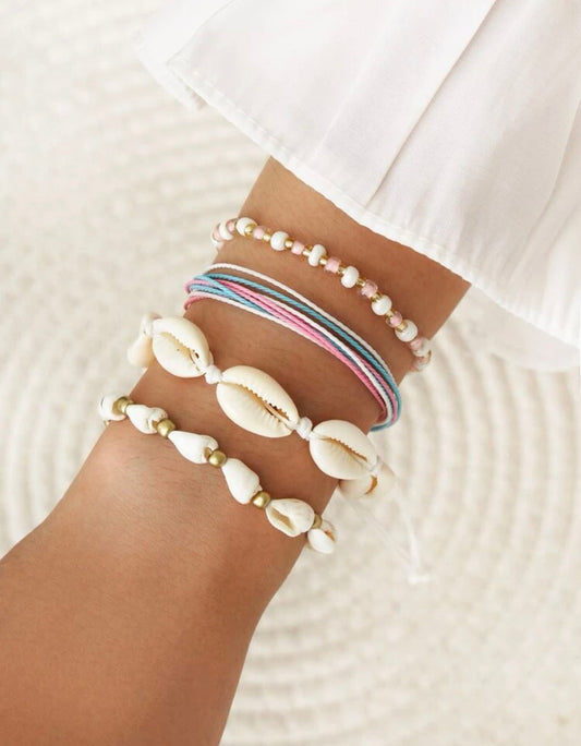 Shell Beaded Woven Bracelet 4 Piece