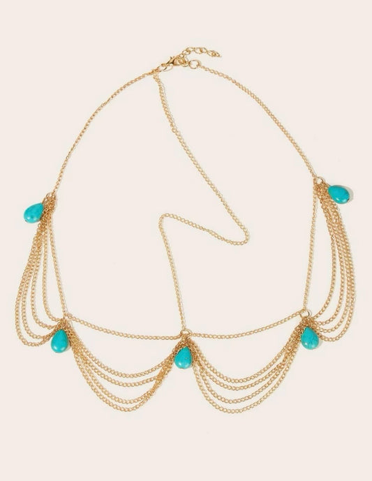 Turquoise Gold Chain Headpiece