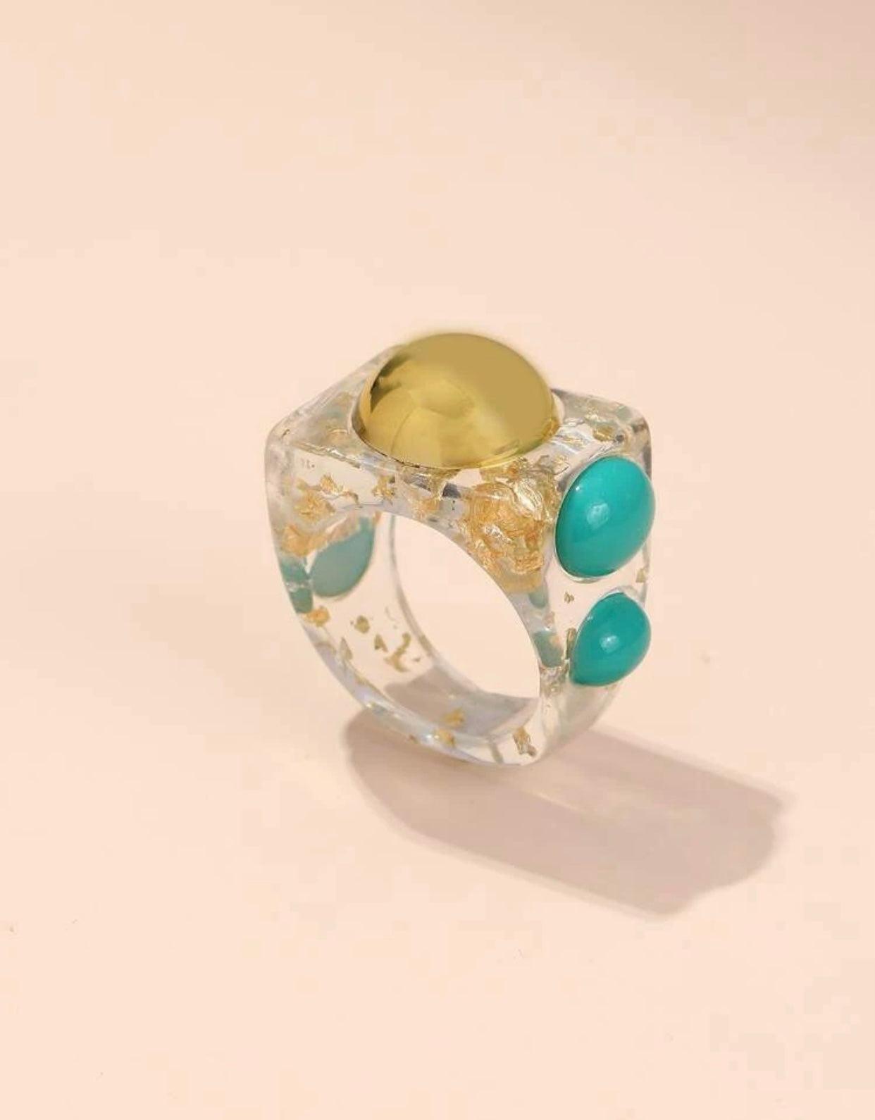 Golden Leaf Turquoise Clear Ring